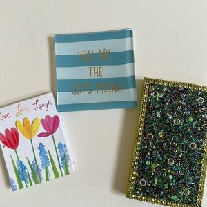 Little Things Gift Set… Sequined Notebook, Trinket Plate, Flower Note Pad NWT